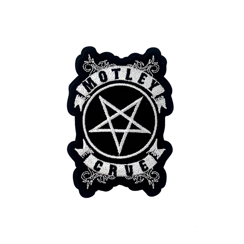 MOTLEY CRUE RIBBION PENTAGRAM EMBROIDERED PATCH