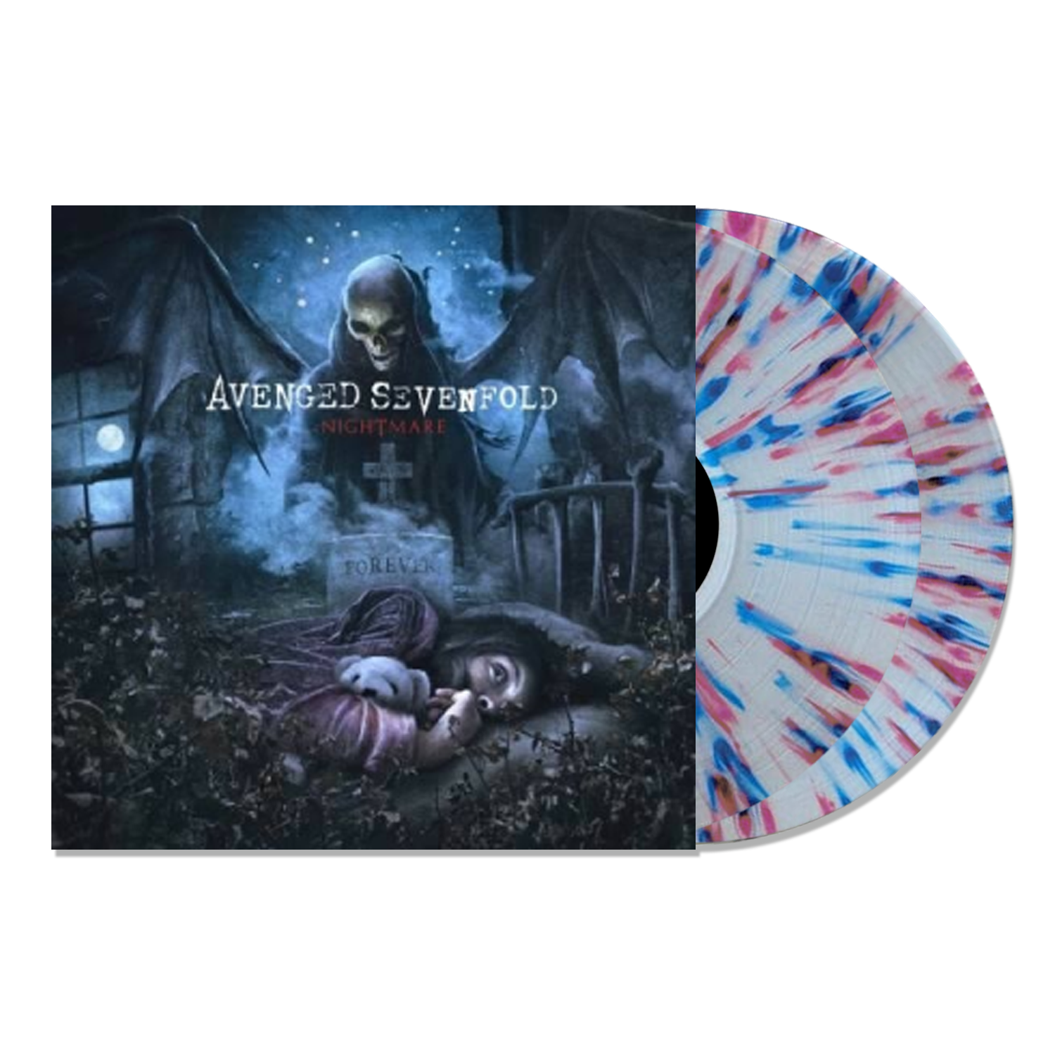 AVENGED SEVENFOLD 'NIGHTMARE' LIMITED-EDITION CLEAR WITH PURPLE, BLUE, & RED SPLATTER 2LP – ONLY 500 MADE