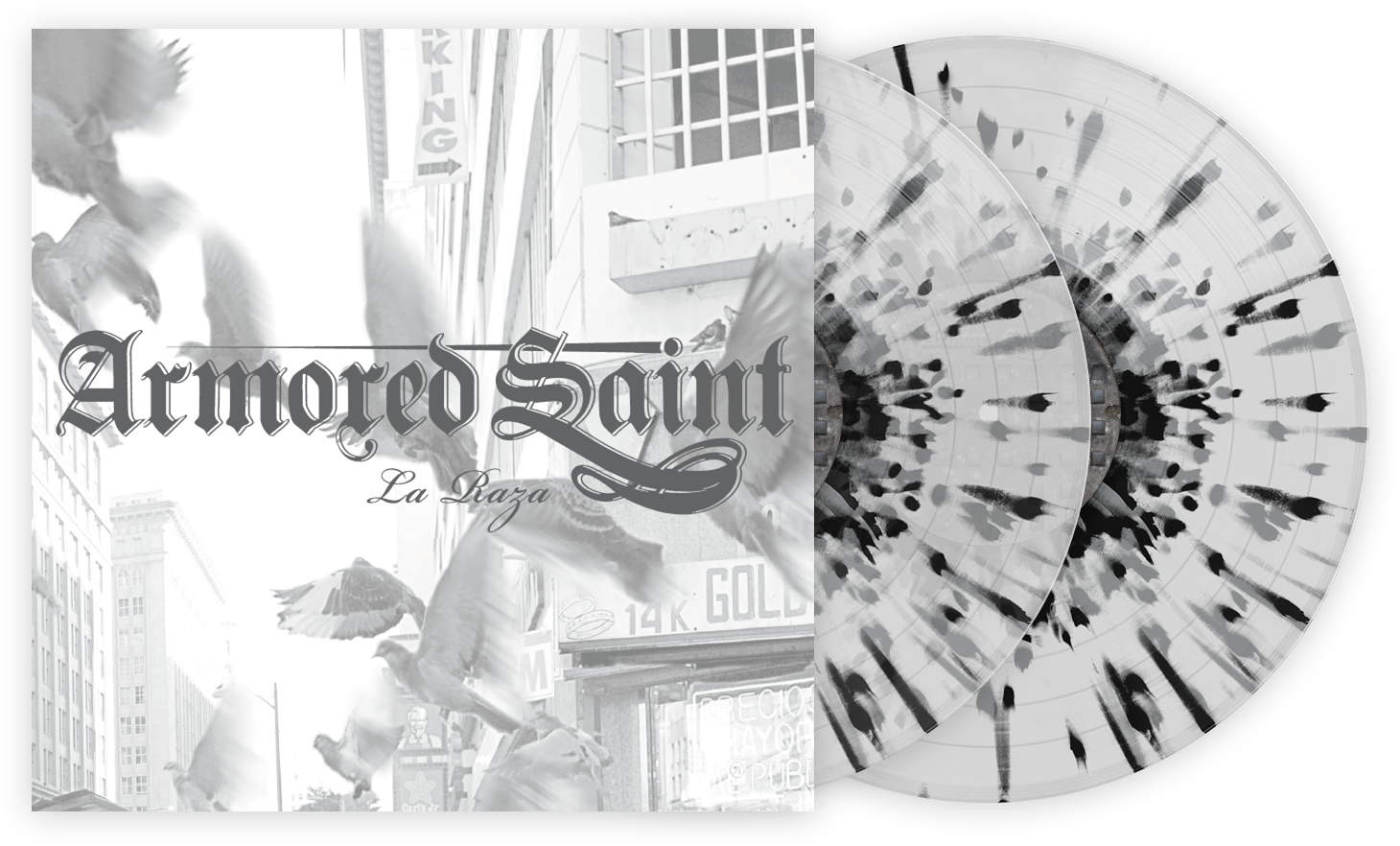 ARMORED SAINT 'LA RAZA' CLEAR WITH BLACK AND SILVER SPLATTER 2LP